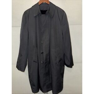 Vintage Richman Brothers Trench Coat Plaid Liner Men's 42 Reg  Long Black